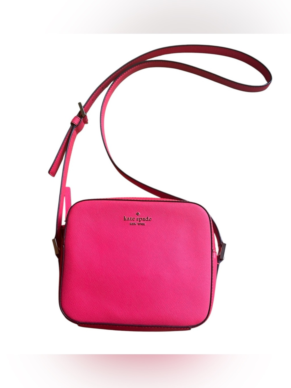 Kate Spade Cammie Crossbody Bag Bright Pink Saffiano Leather Adjustable Strap